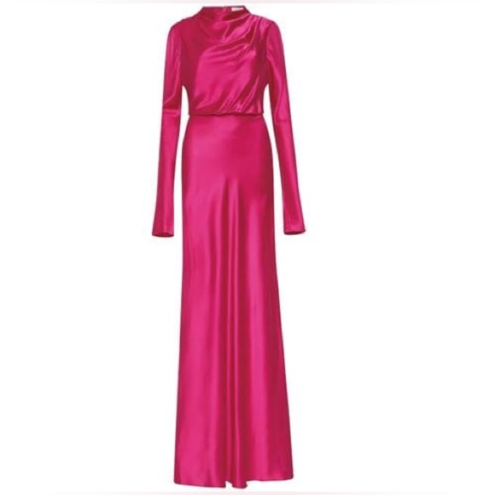 Rachel Gilbert Fuschia Pink 100% Silk Long Sleeve Maxi Lucielle Gown AU1/US4 NWT